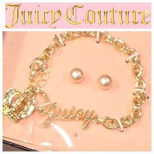 Juicy Couture Pearl Enclosed Crown Logo Bracelet & Earring Set